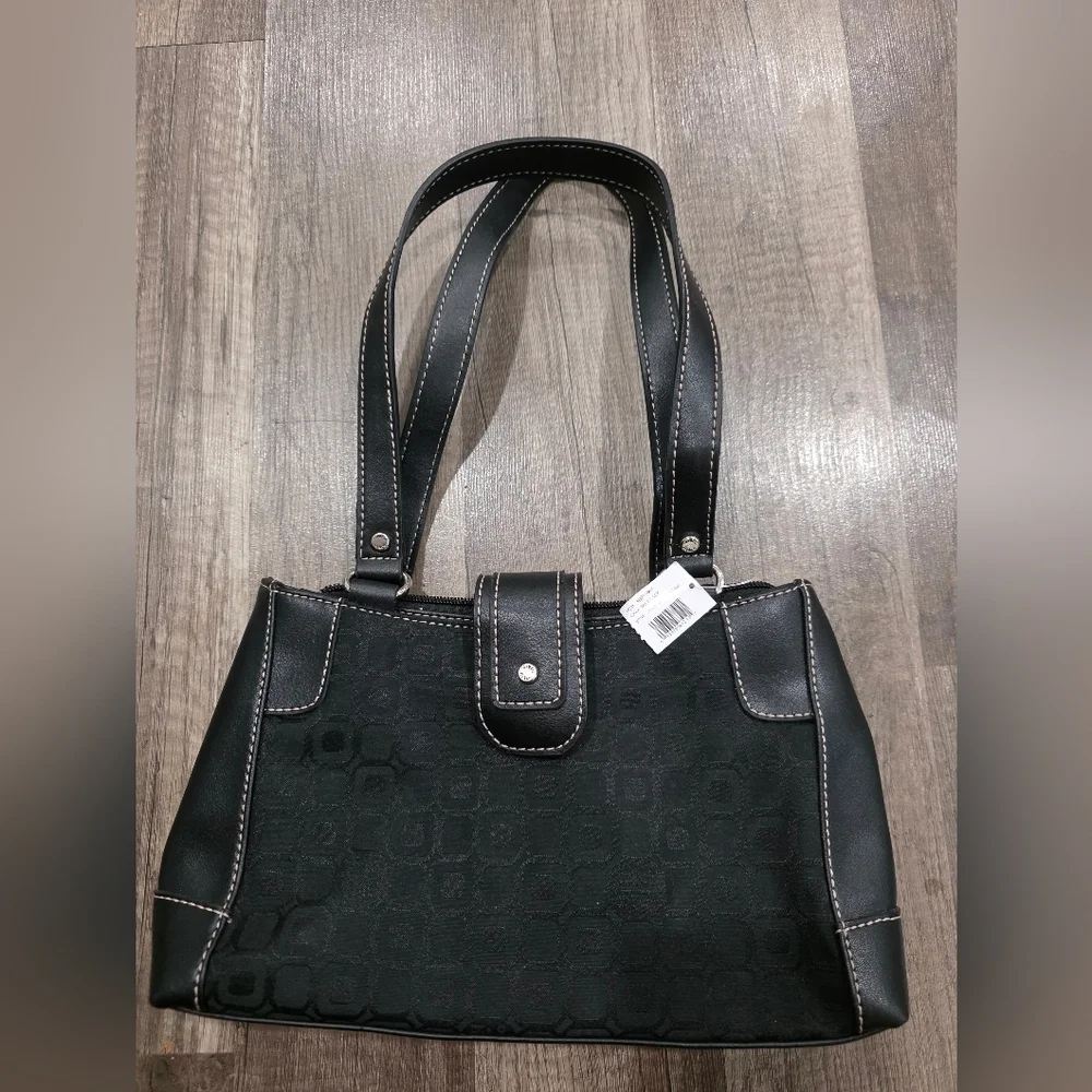 NWT Liz & Co Clairborne Black Y2k Satchel Small Wedding Formal Monogram Canvas